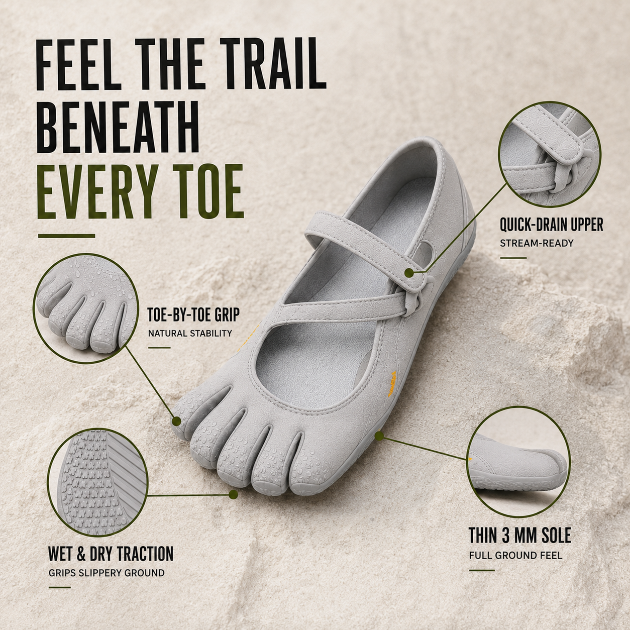 Nordspur | Toevara Women's Five-Toe Trail Shoes | Barefoot Grip for Light Trails