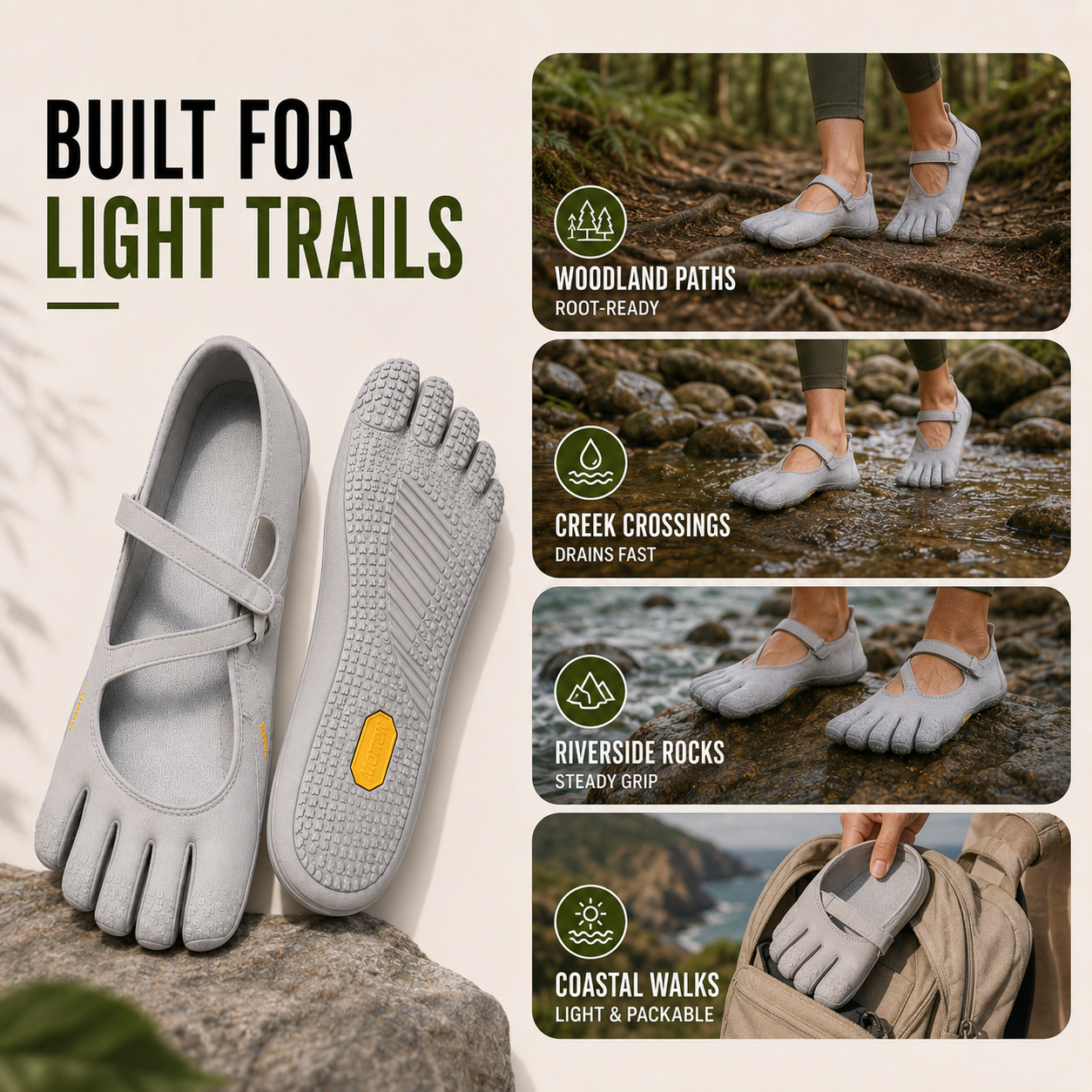 Nordspur | Toevara Women's Five-Toe Trail Shoes | Barefoot Grip for Light Trails