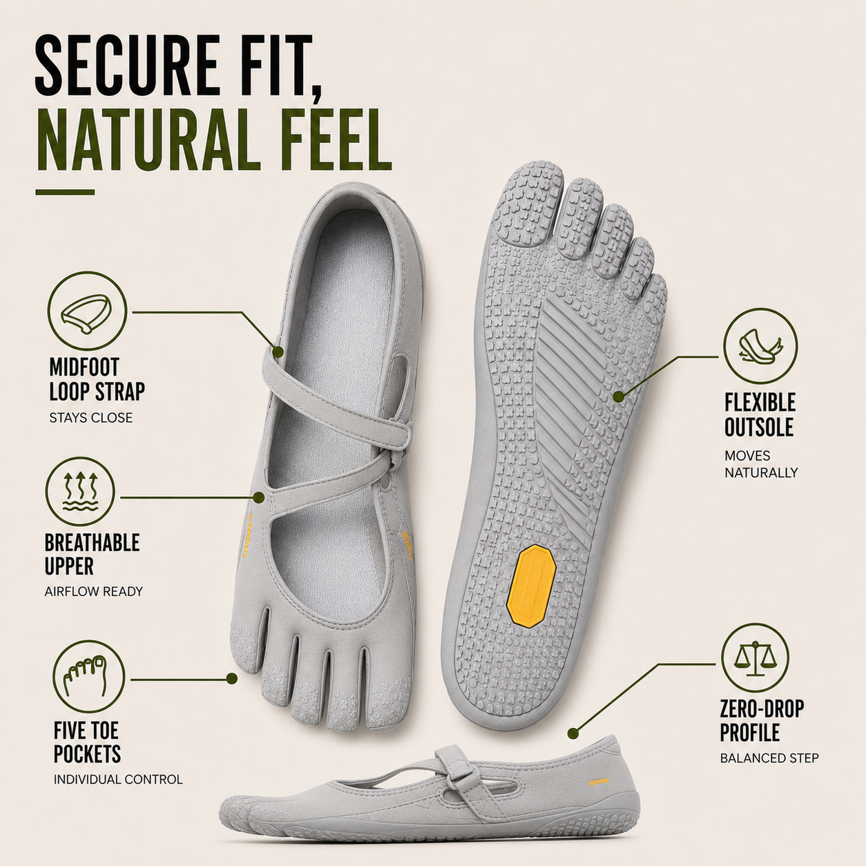 Nordspur | Toevara Women's Five-Toe Trail Shoes | Barefoot Grip for Light Trails