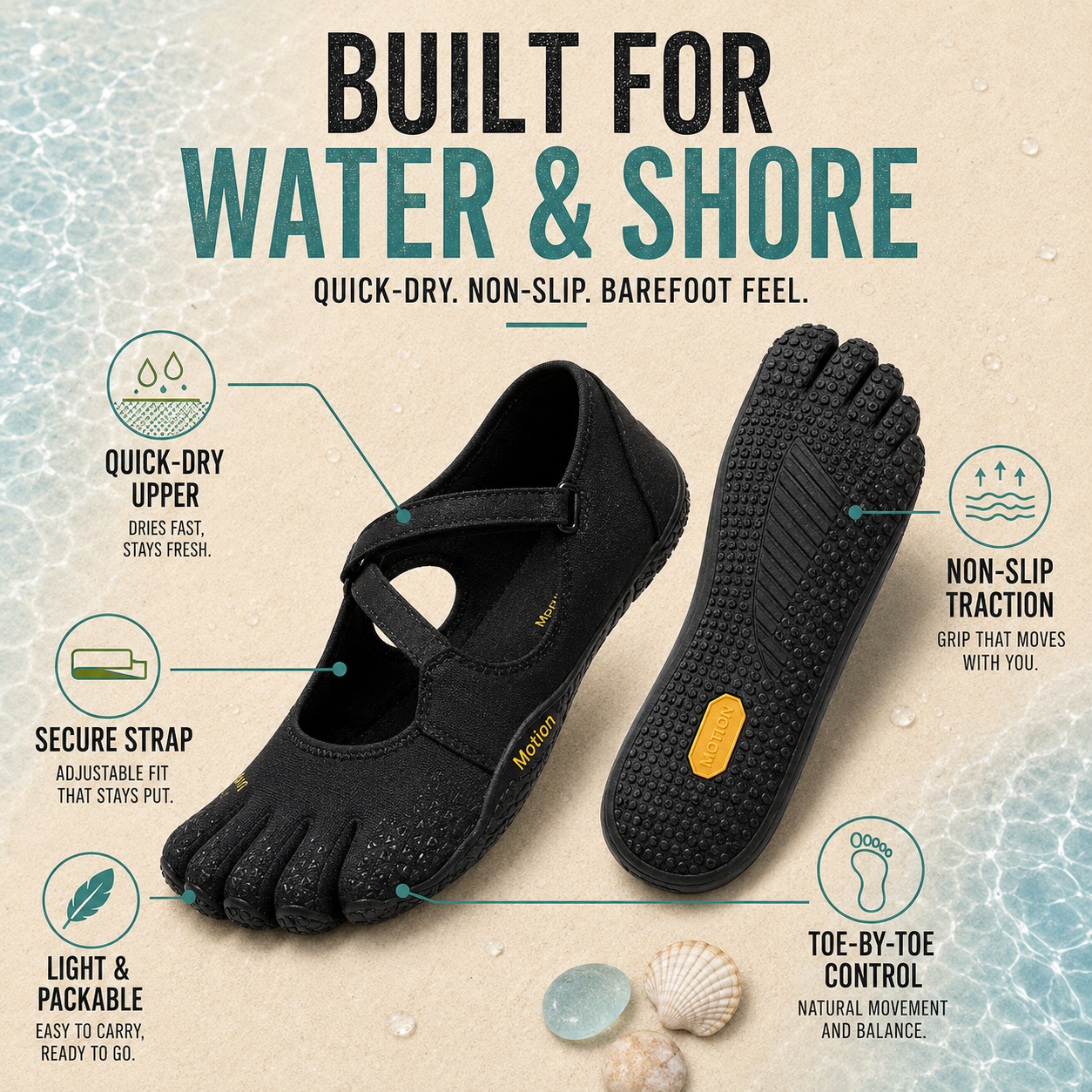 Nordspur | Toevara Women's Five-Toe Water Shoes | Quick-Dry Non-Slip Barefoot