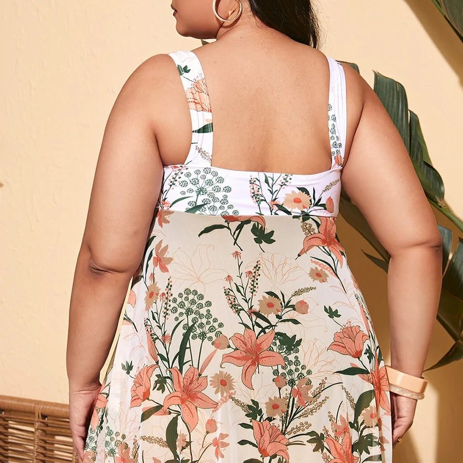 Nordspur | Tropise Plus Size Botanical Skirted Swimsuit