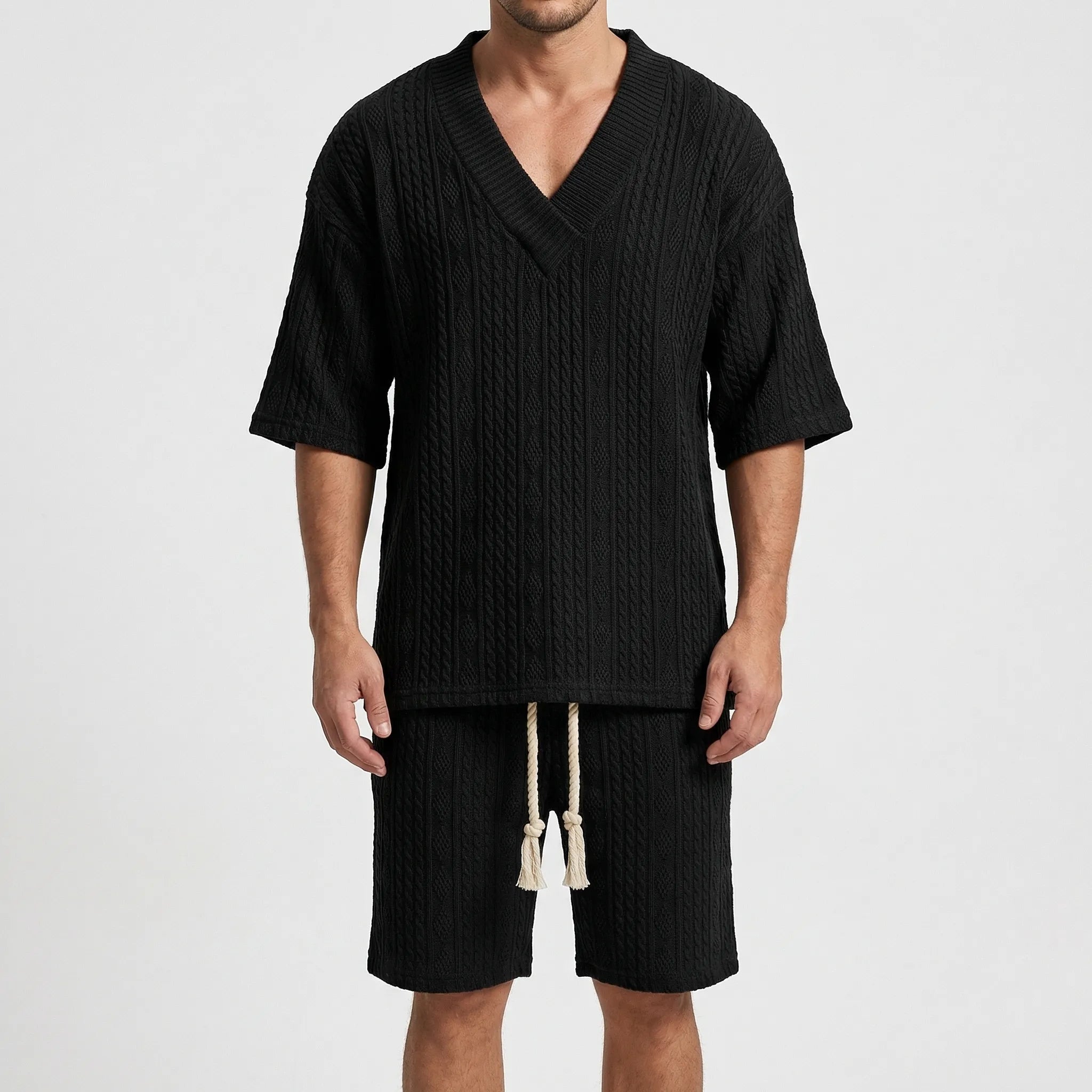 Nordspur | Twystlo Textured V-Neck Short Sleeve Two-Piece Set