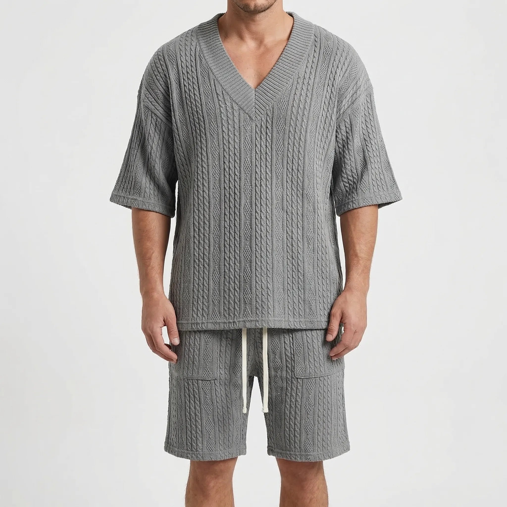 Nordspur | Twystlo Textured V-Neck Short Sleeve Two-Piece Set