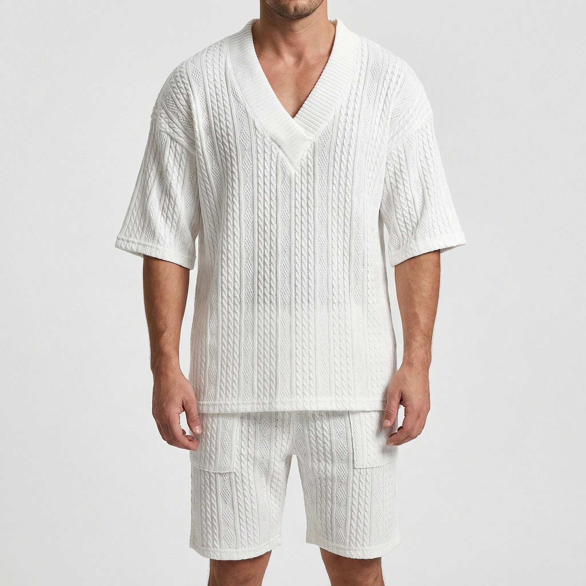 Nordspur | Twystlo Textured V-Neck Short Sleeve Two-Piece Set