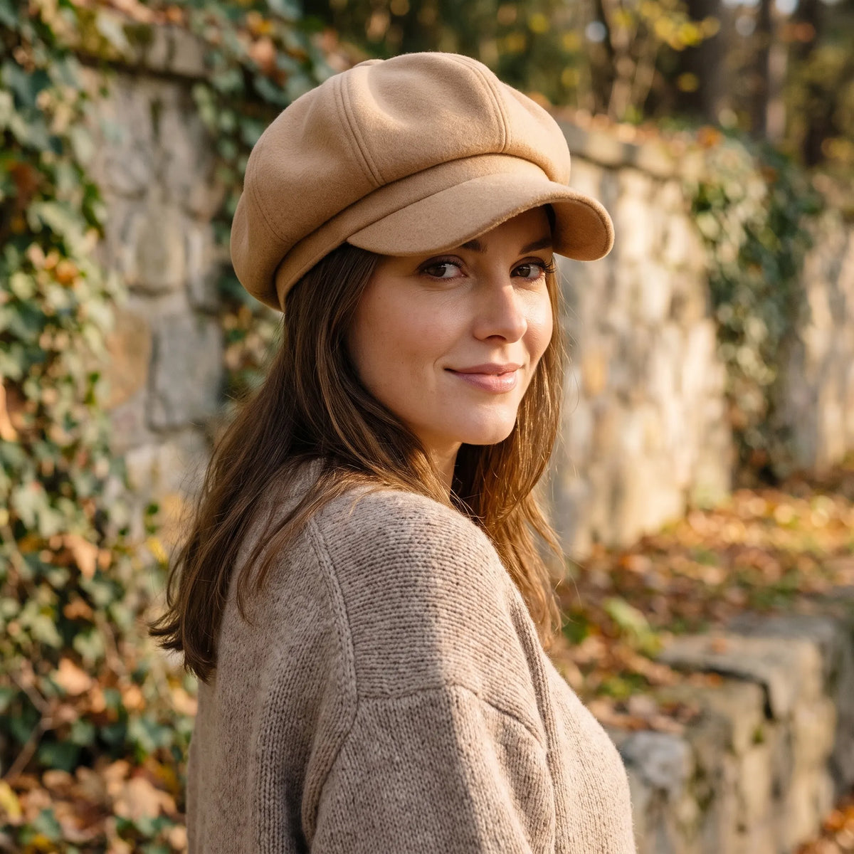 Classic beret with visor solid colour dense woven material
