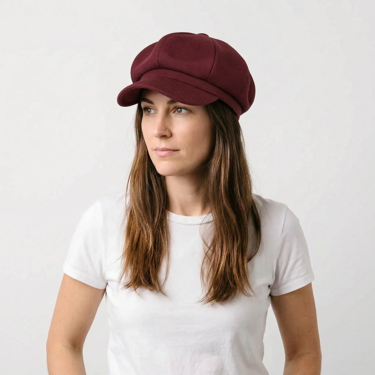 Classic beret with visor solid colour dense woven material