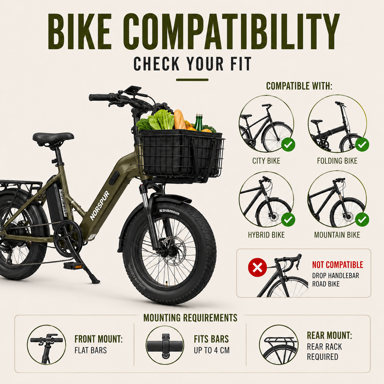 Nordspur | Veldrix Large Capacity Front And Rear Bike Basket