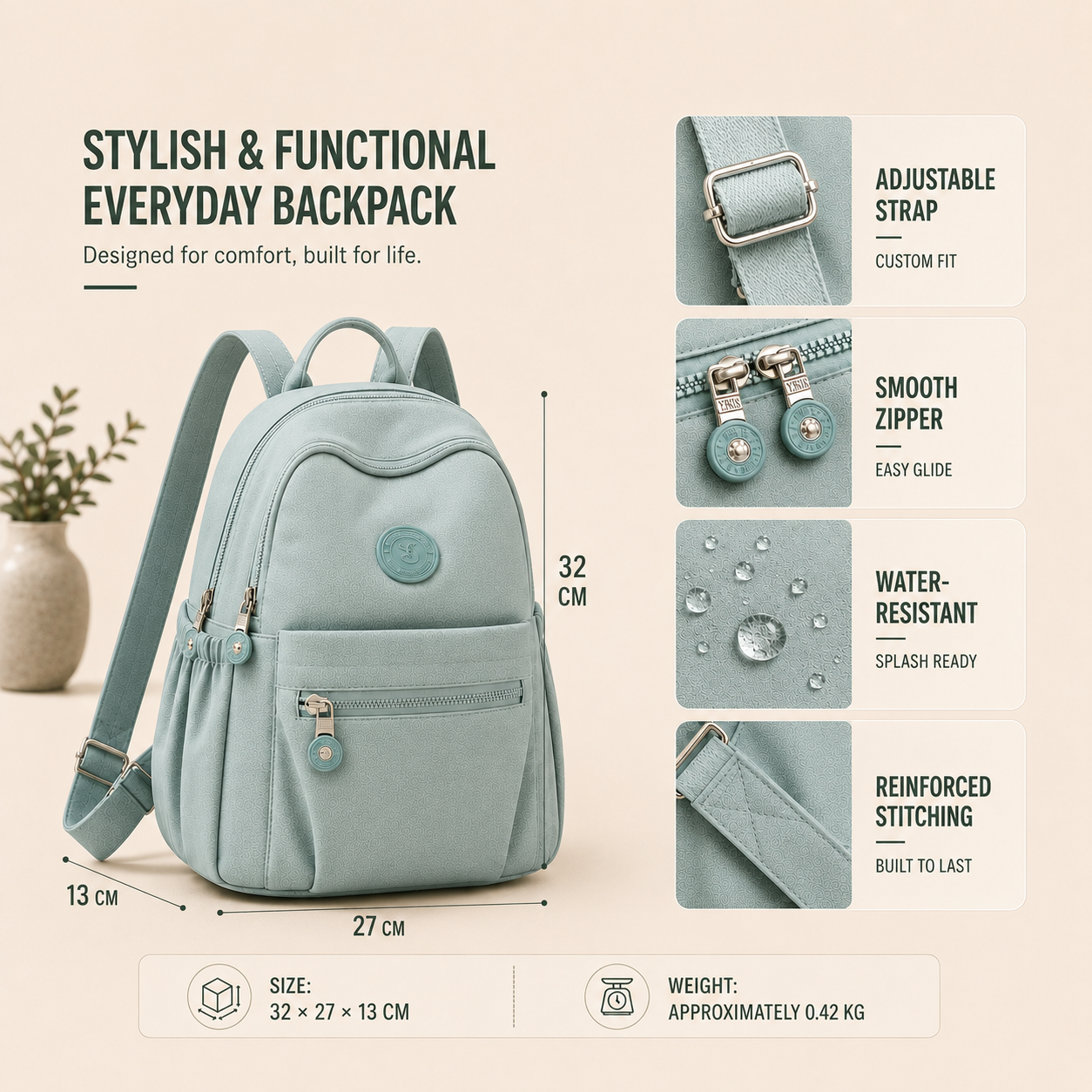 Nordspur | Vellora Casual Nylon Mini Backpack