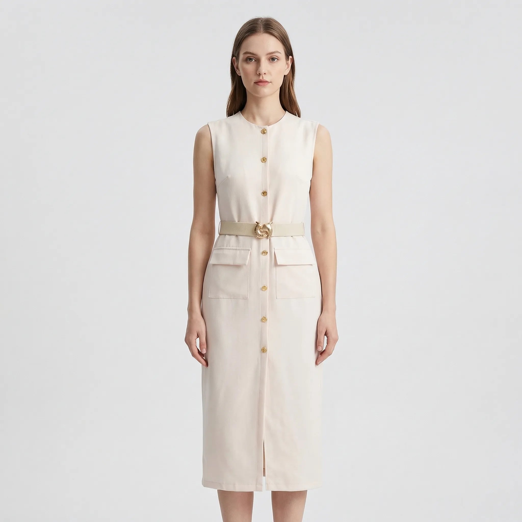 Nordspur | Veltara Sleeveless Belted Midi Dress