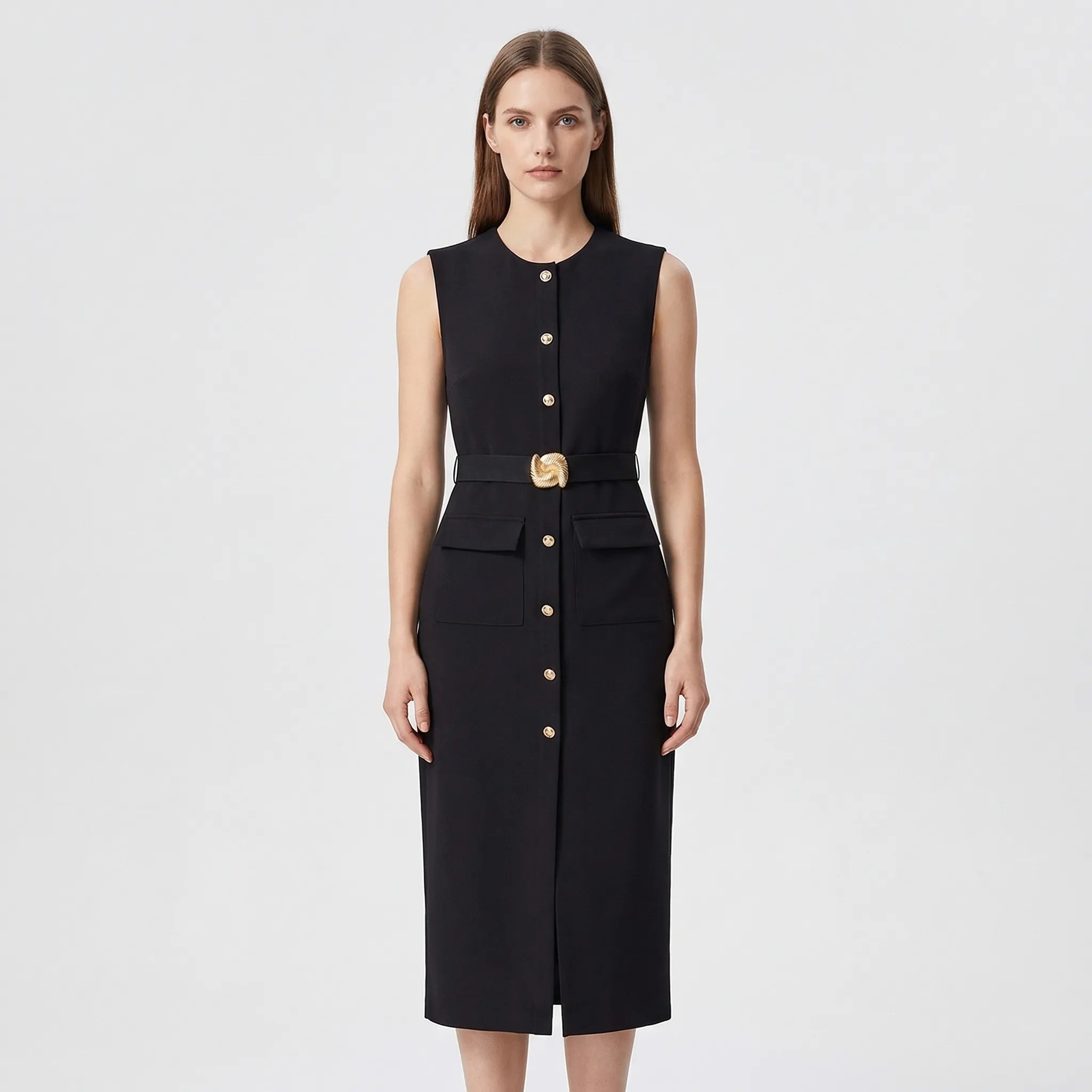 Nordspur | Veltara Sleeveless Belted Midi Dress