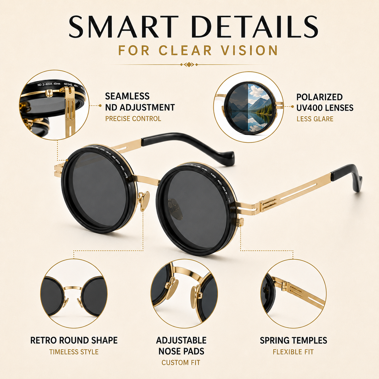 Nordspur | Vortexyn Round Punk Steampunk Dimming Sunglasses