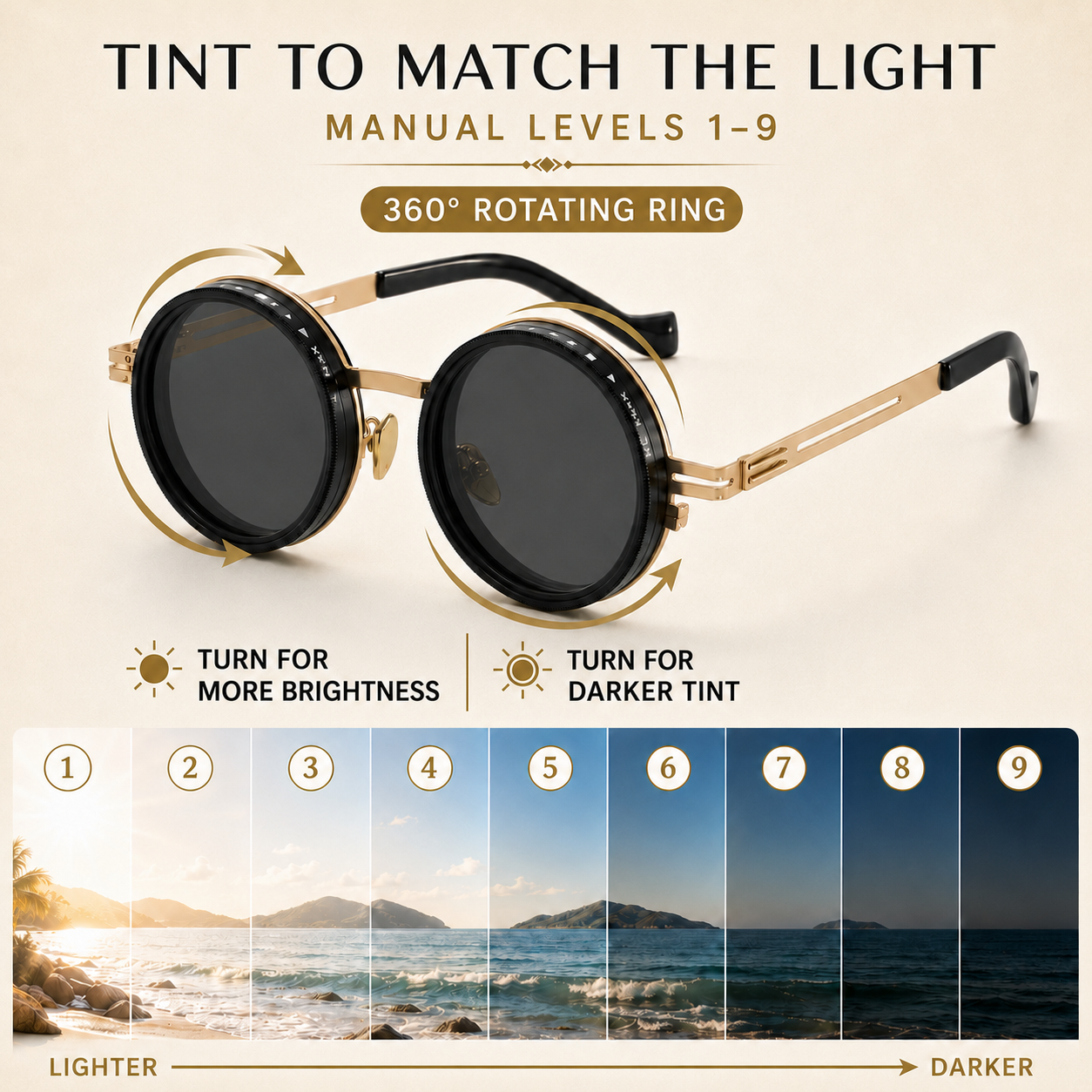Nordspur | Vortexyn Round Punk Steampunk Dimming Sunglasses