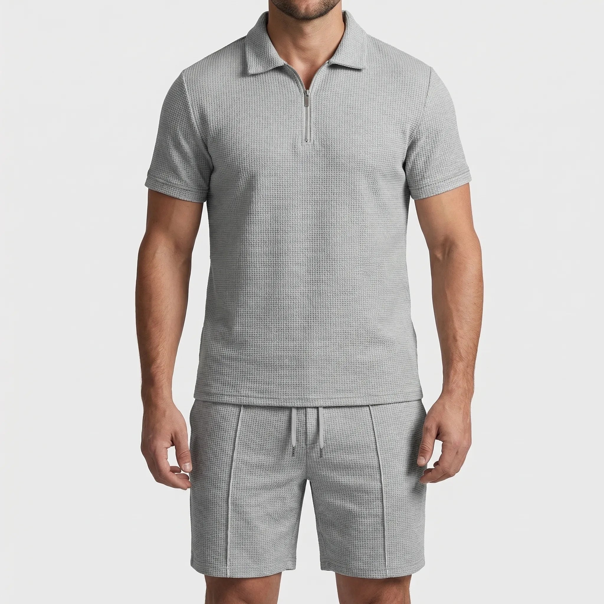 Nordspur | Wafflyn Textured Zip-Collar Polo And Shorts Set