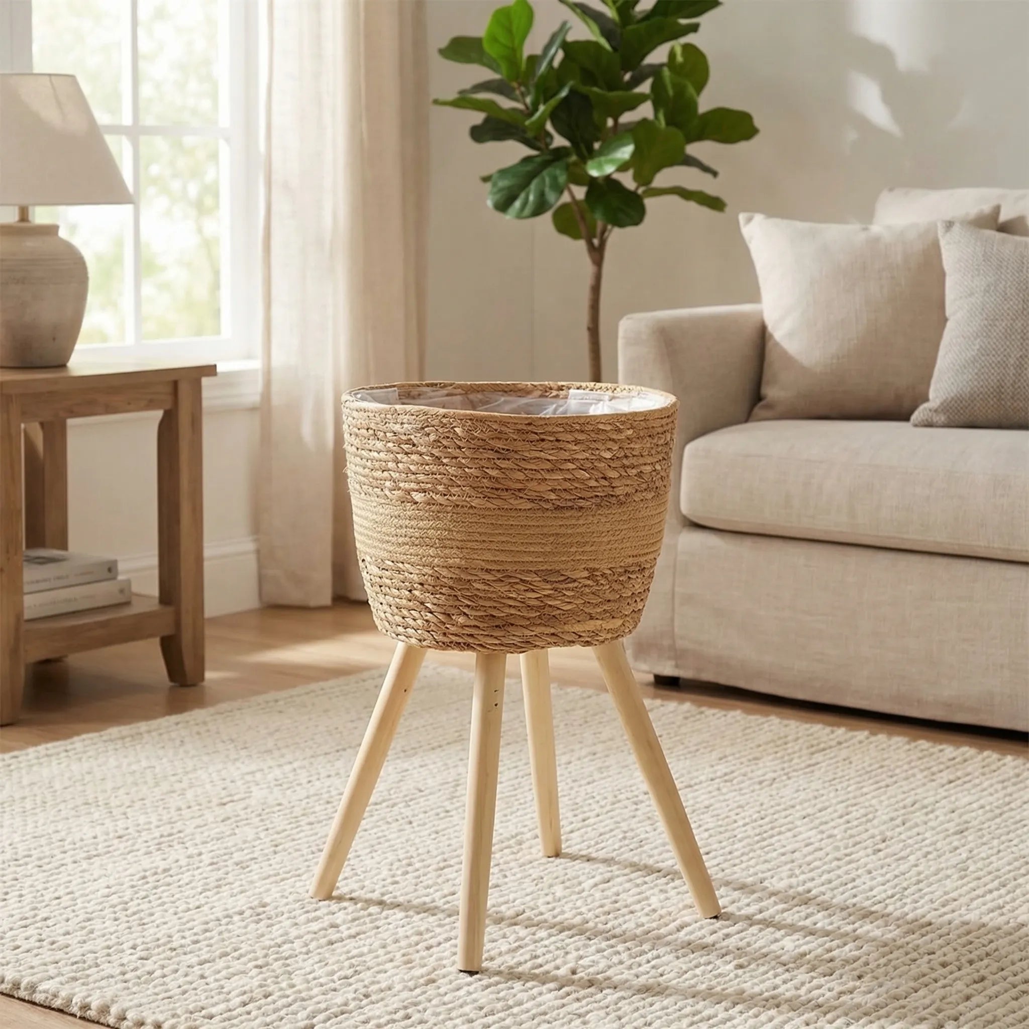 Nordspur | Weavehold Floor-Standing Woven Basket Planter Stand