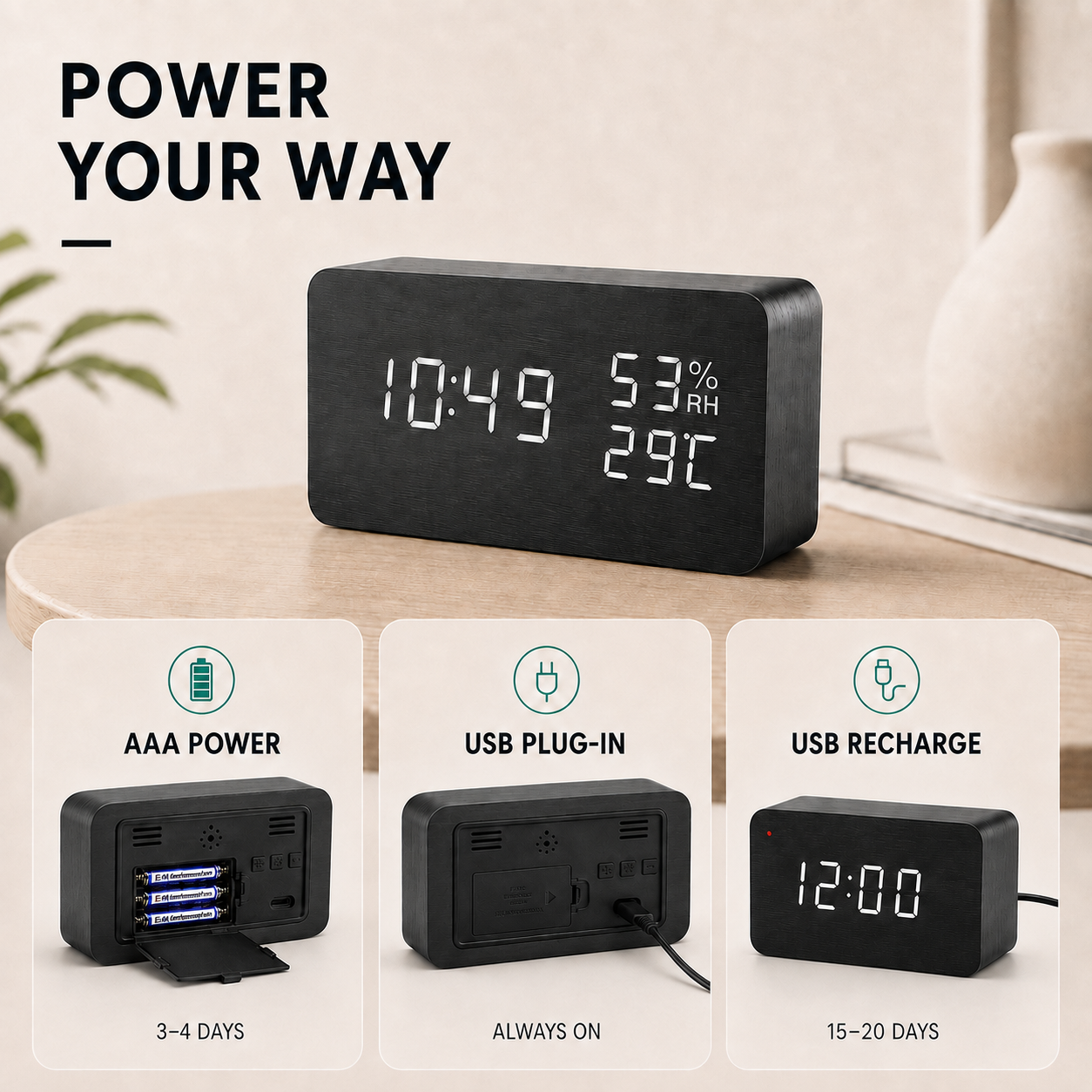 Nordspur | Woodverge Digital Wooden Tabletop Clock