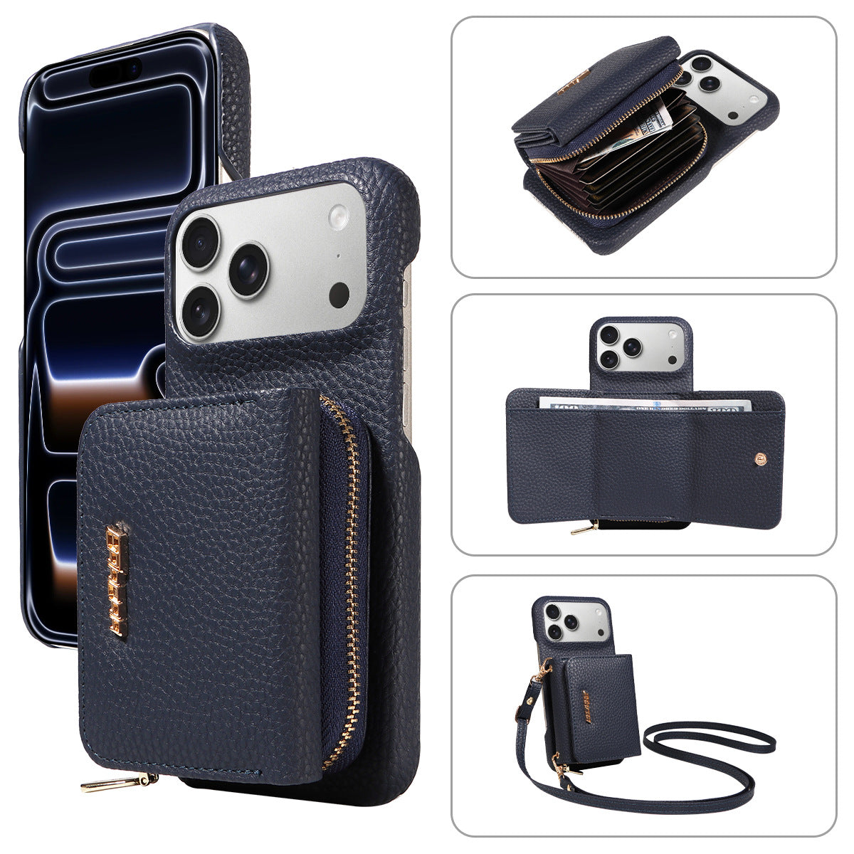 Premium Leather Crossbody Wallet Phone Case for iPhone