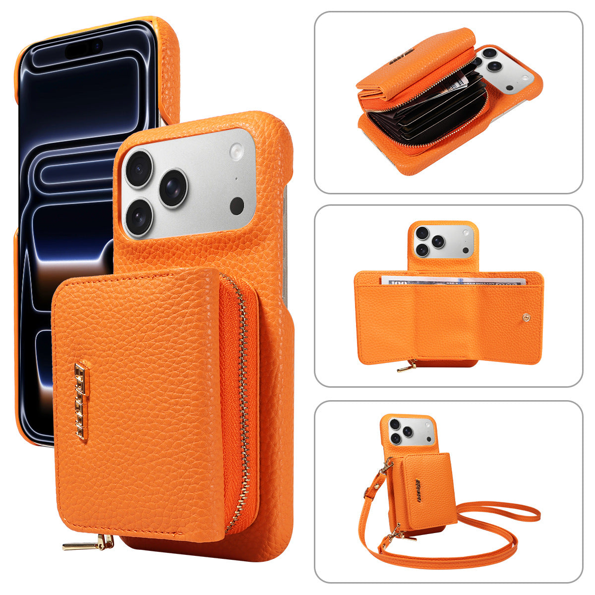 Premium Leather Crossbody Wallet Phone Case for iPhone