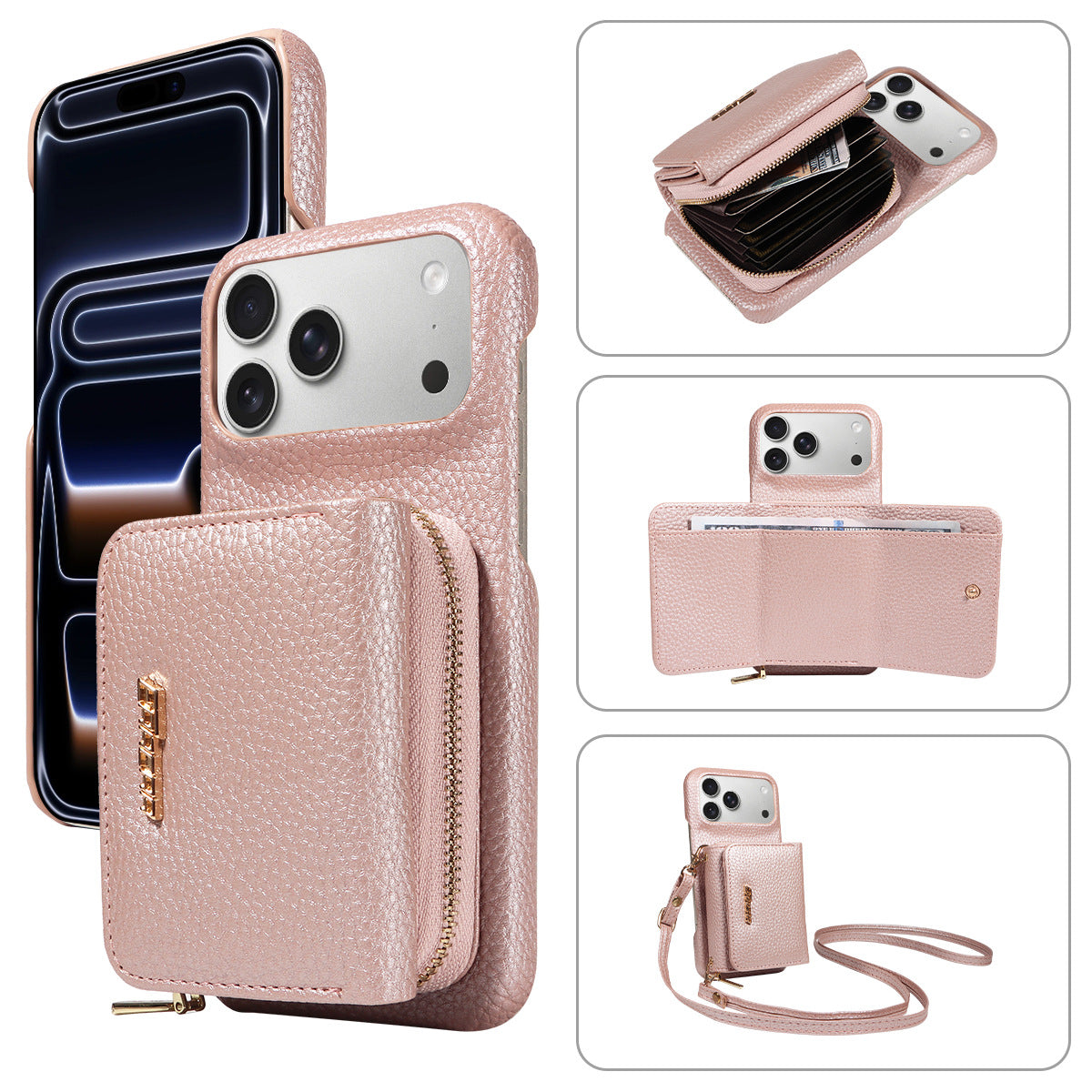 Premium Leather Crossbody Wallet Phone Case for iPhone