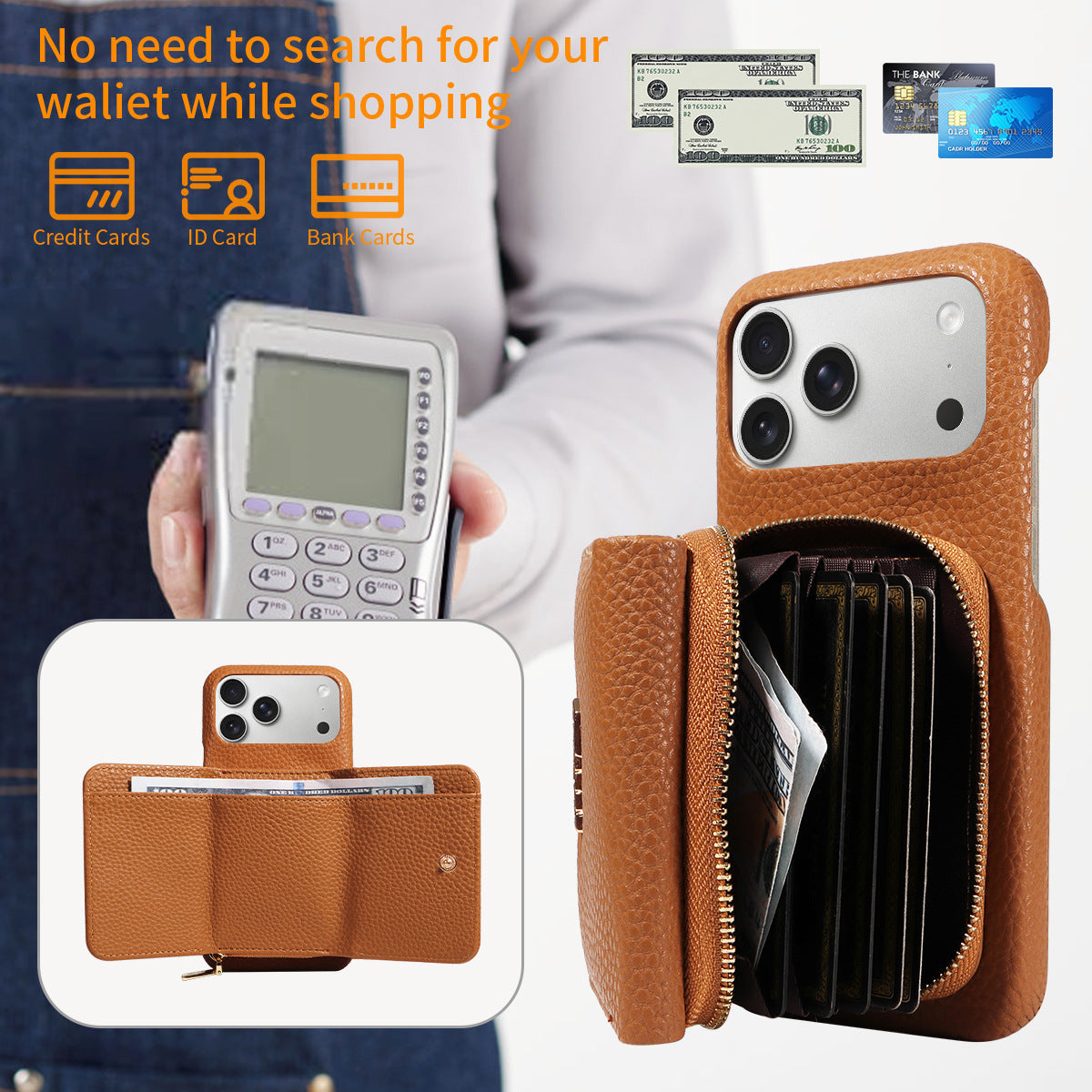 Premium Leather Crossbody Wallet Phone Case for iPhone