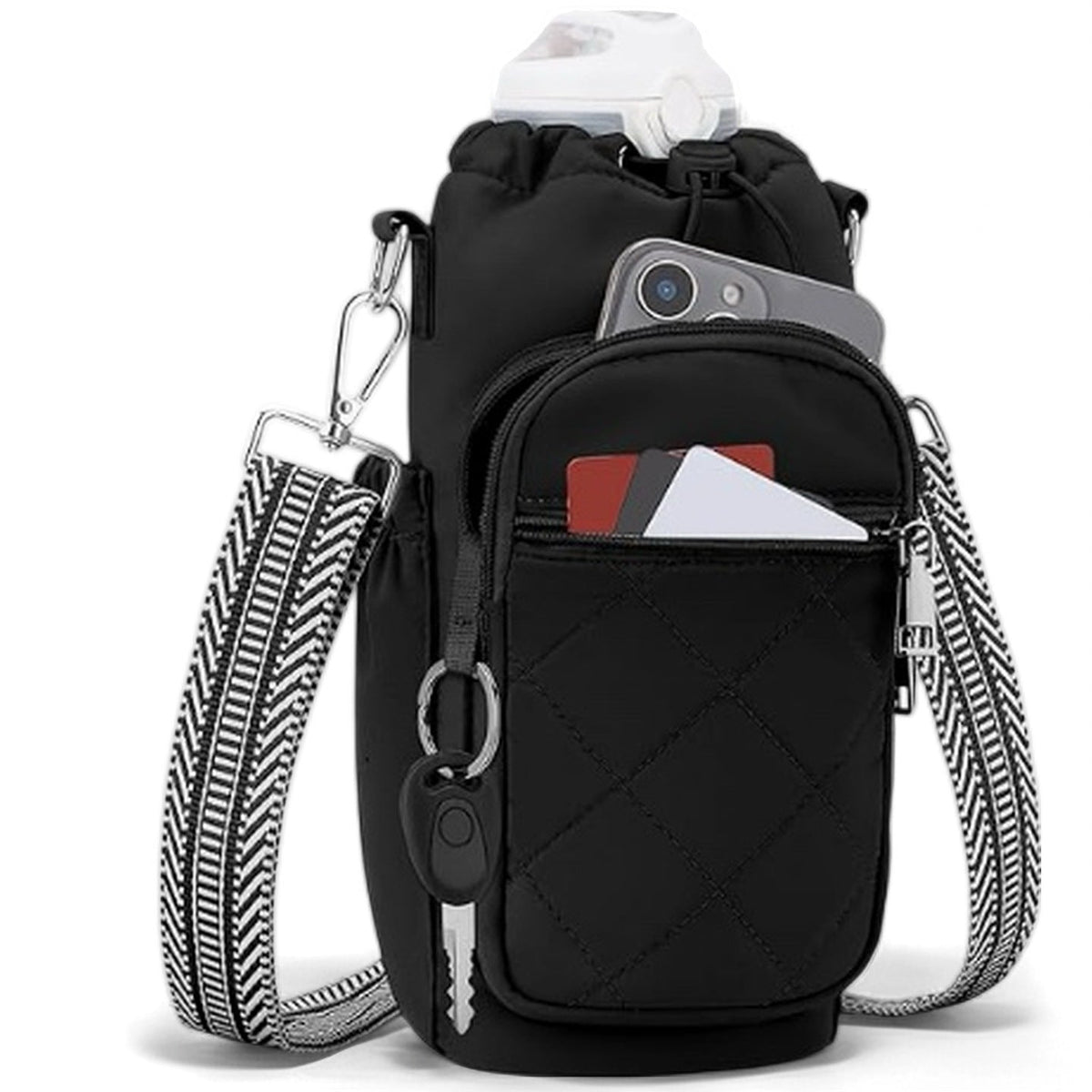 Water Bottle Bag Crossbody, Insulated Water Bottle Purse Crossbody Water Bottle Holder with Strap