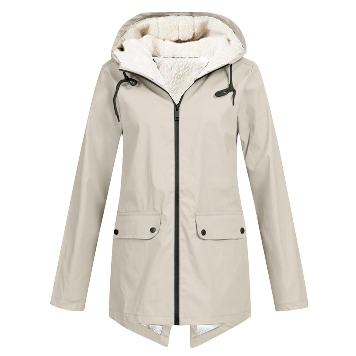 Women's Weatherproof and Lined Rain Jacket with Adjustable Hood Collar