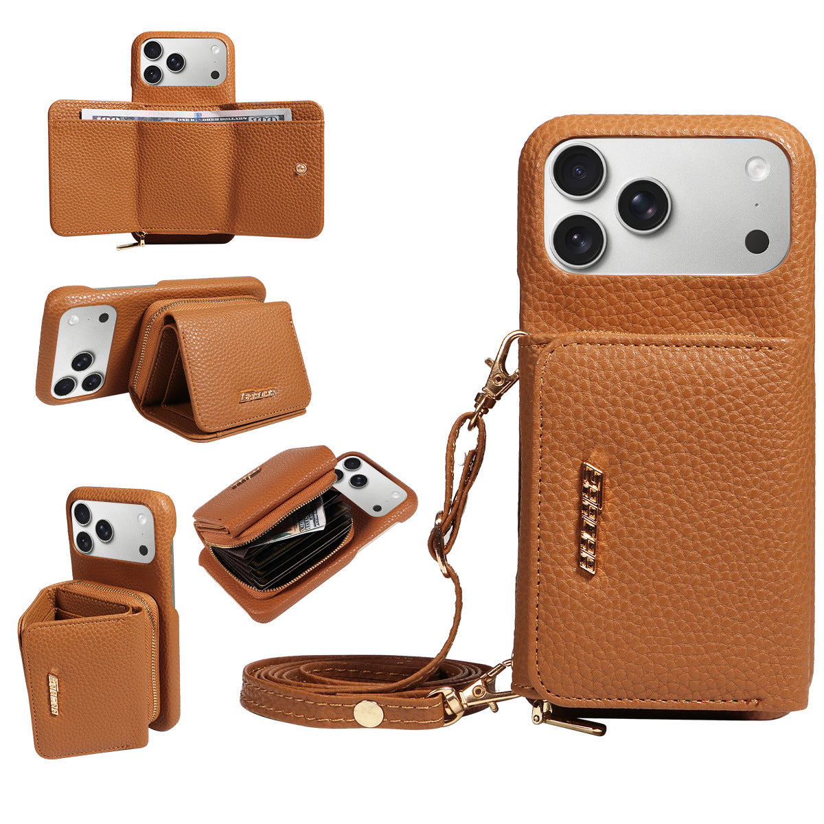 Premium Leather Crossbody Wallet Phone Case for iPhone