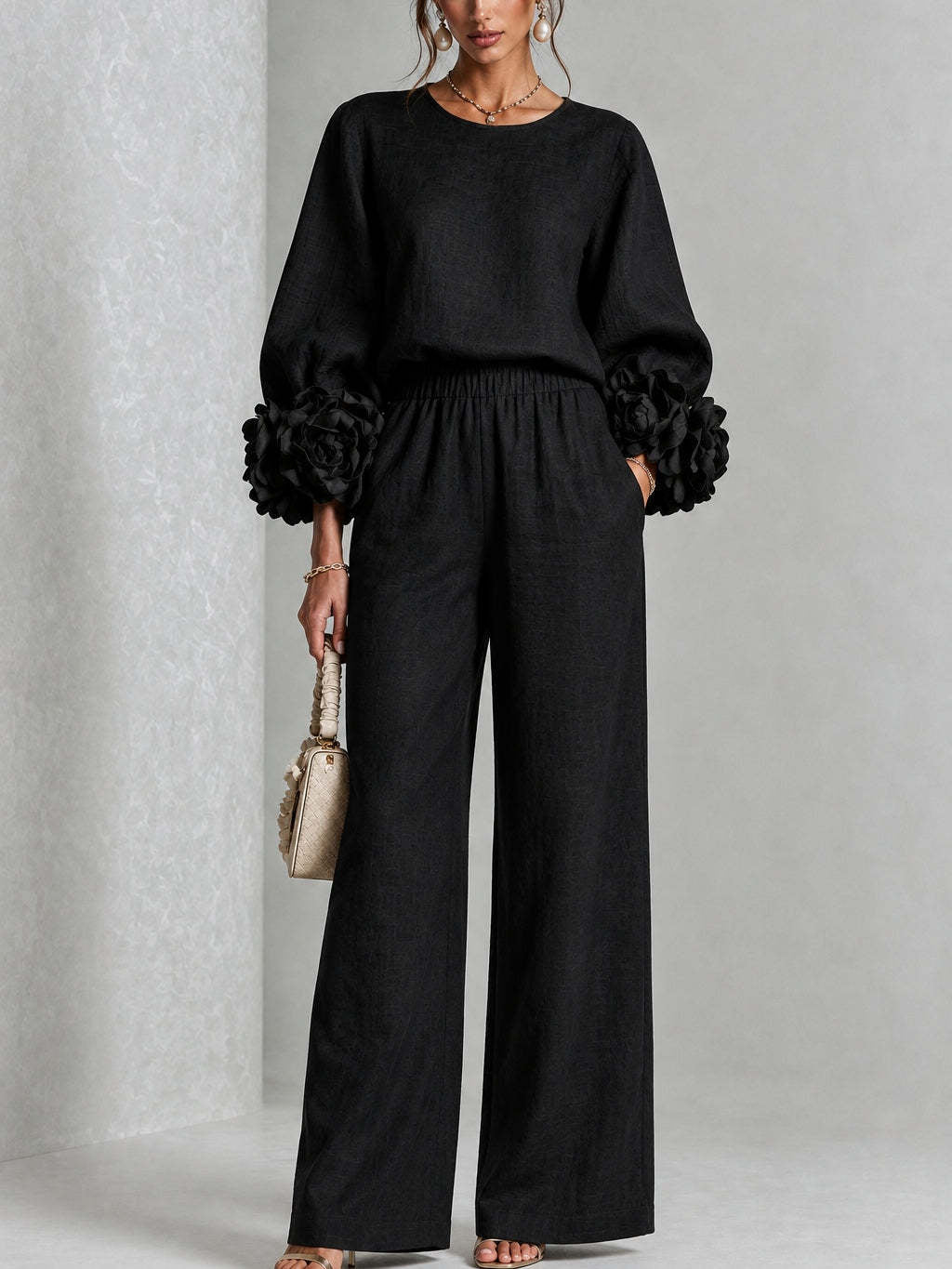 Floral-Cuff Two-Piece Set