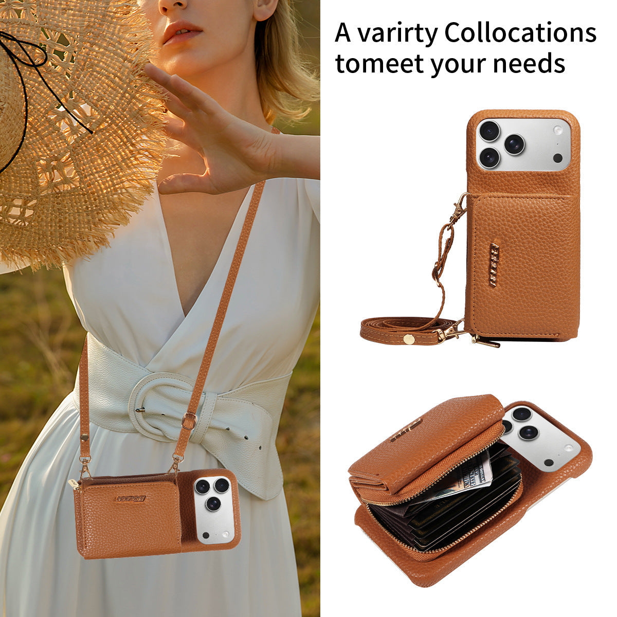 Premium Leather Crossbody Wallet Phone Case for iPhone