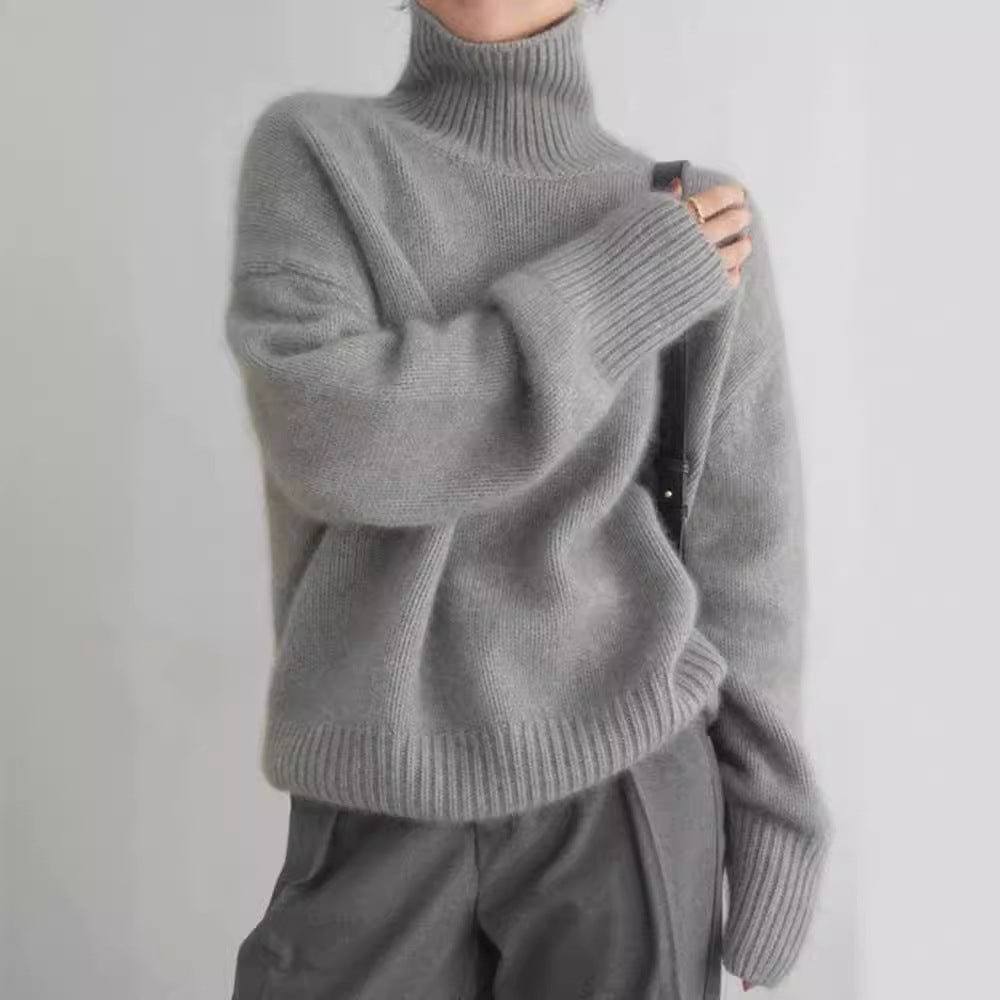 Women's Cashmere Turtleneck Sweater with Wide Cut and Elegant Texture