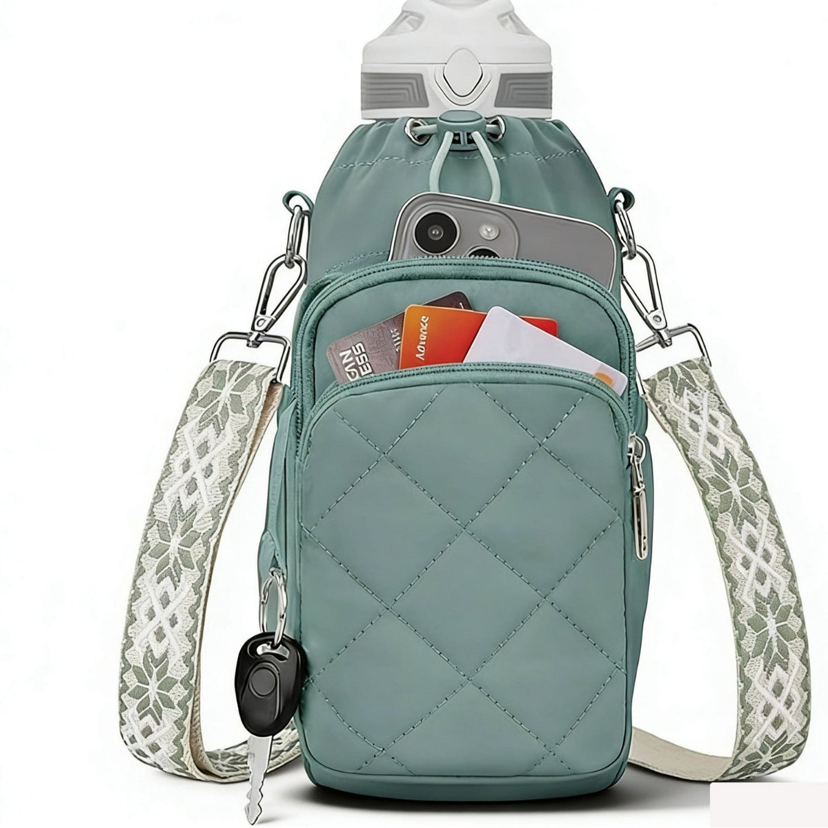 Water Bottle Bag Crossbody, Insulated Water Bottle Purse Crossbody Water Bottle Holder with Strap