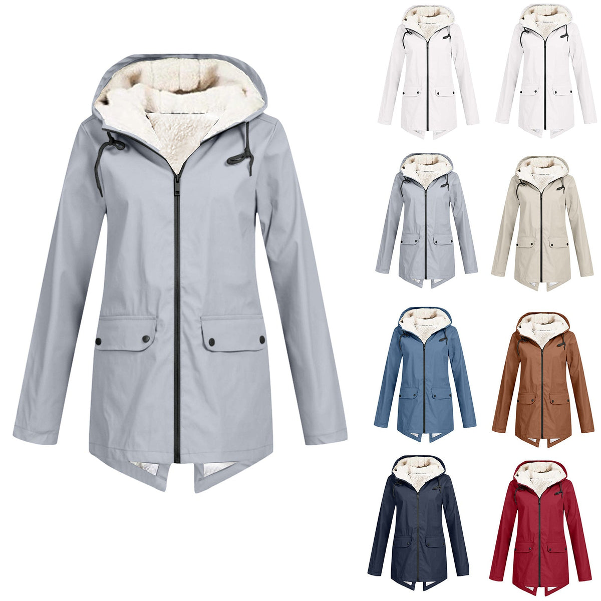 Women's Weatherproof and Lined Rain Jacket with Adjustable Hood Collar