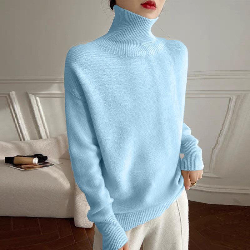 Women's Cashmere Turtleneck Sweater with Wide Cut and Elegant Texture
