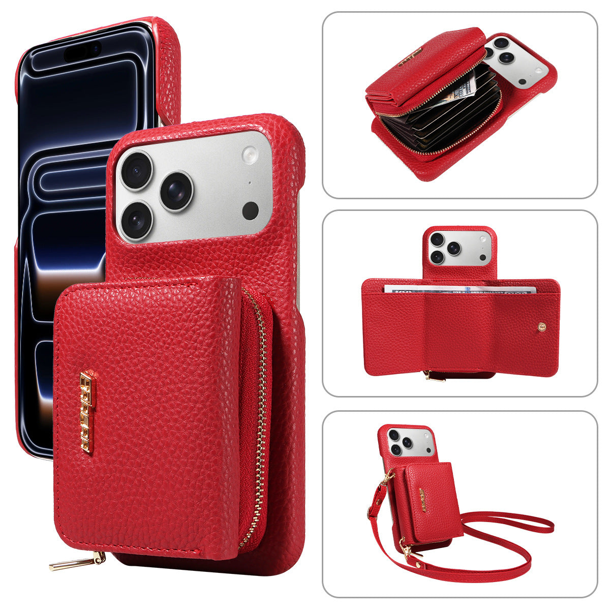 Premium Leather Crossbody Wallet Phone Case for iPhone