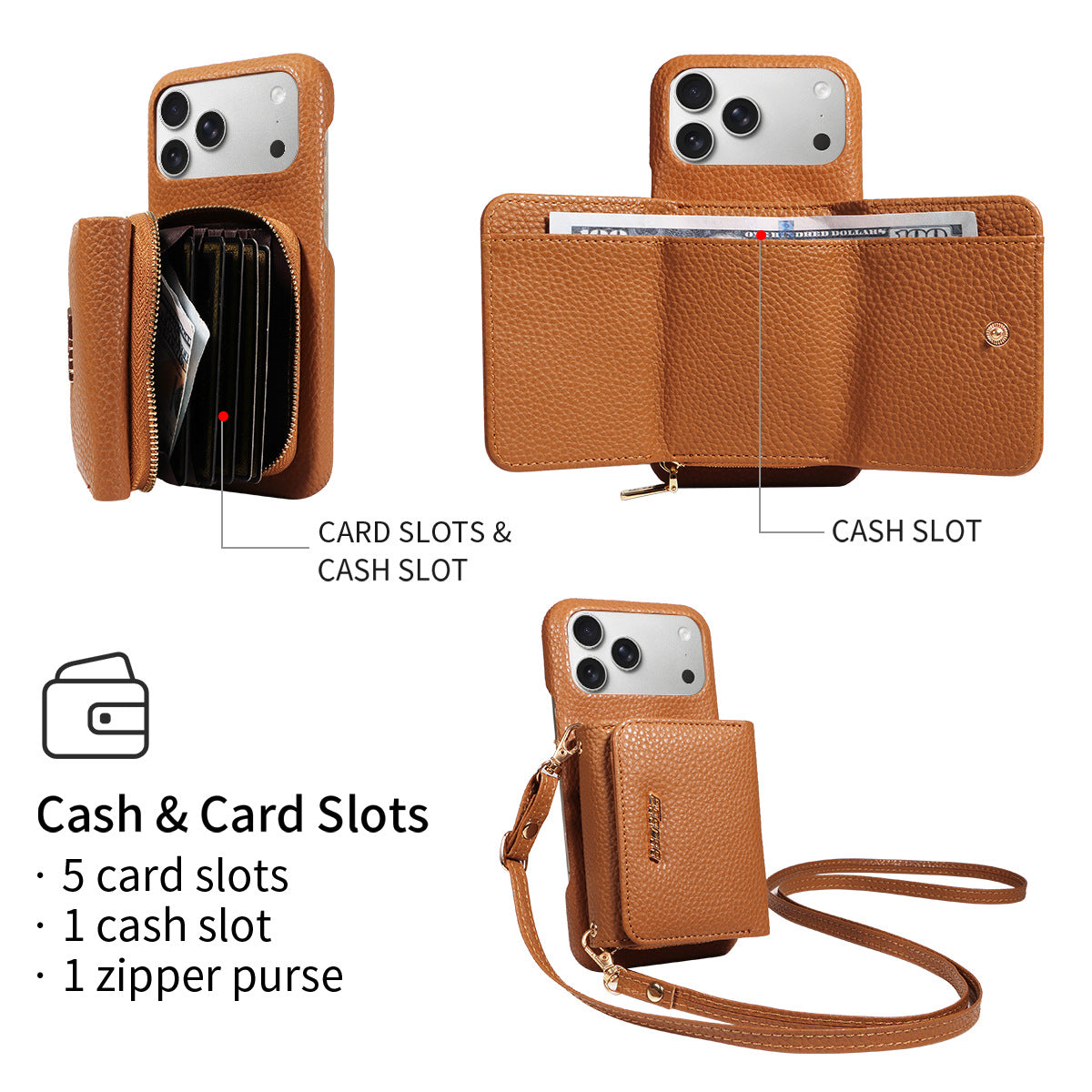 Premium Leather Crossbody Wallet Phone Case for iPhone