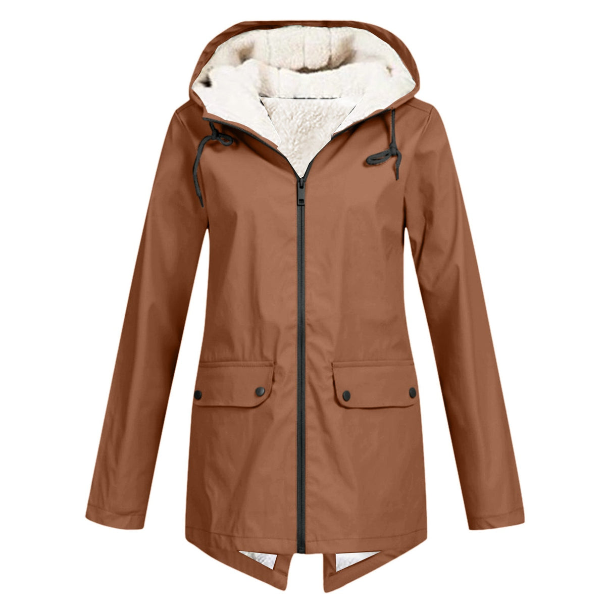 Women's Weatherproof and Lined Rain Jacket with Adjustable Hood Collar