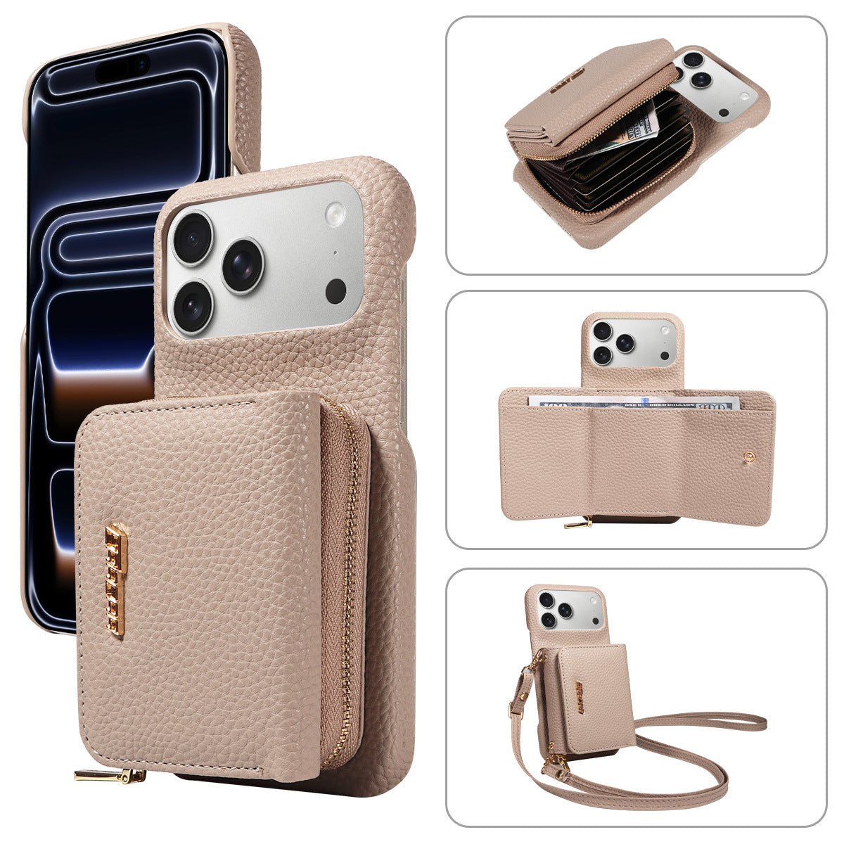 Premium Leather Crossbody Wallet Phone Case for iPhone