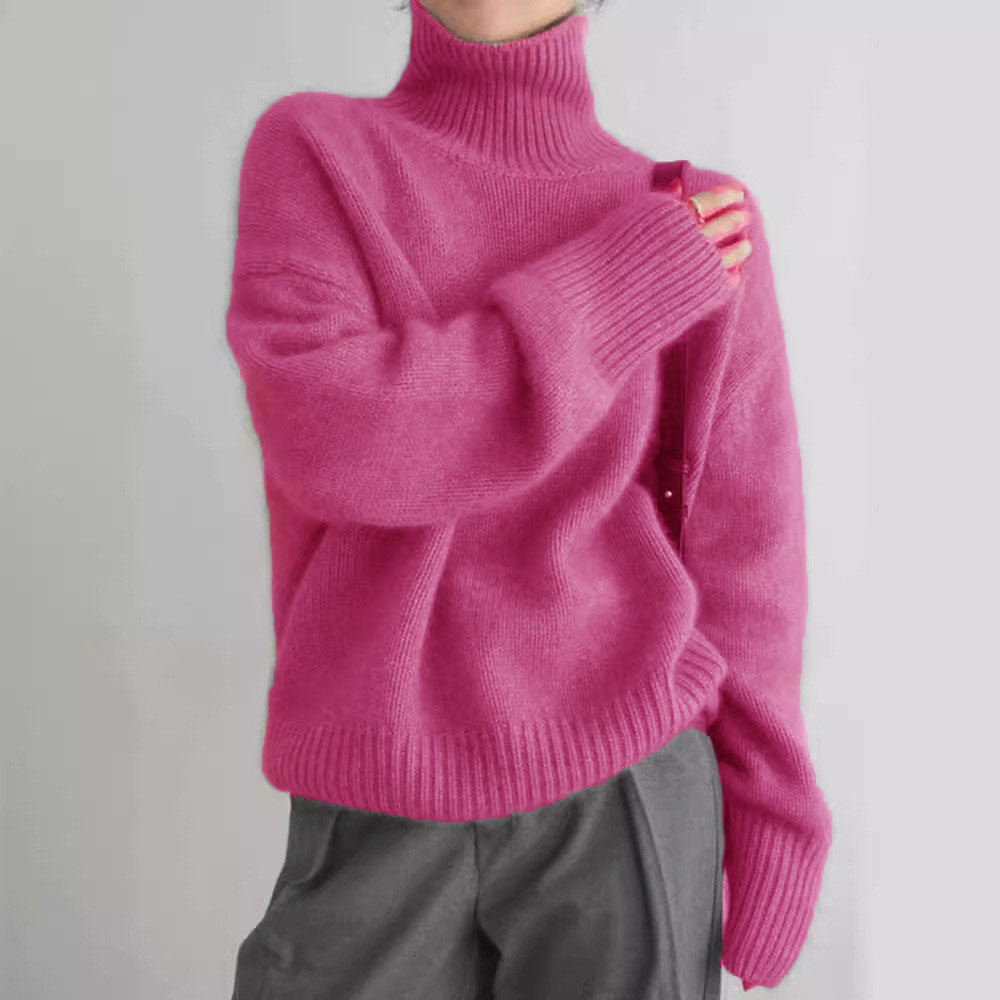 Women's Cashmere Turtleneck Sweater with Wide Cut and Elegant Texture