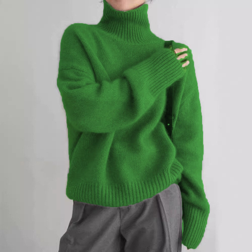 Women's Cashmere Turtleneck Sweater with Wide Cut and Elegant Texture