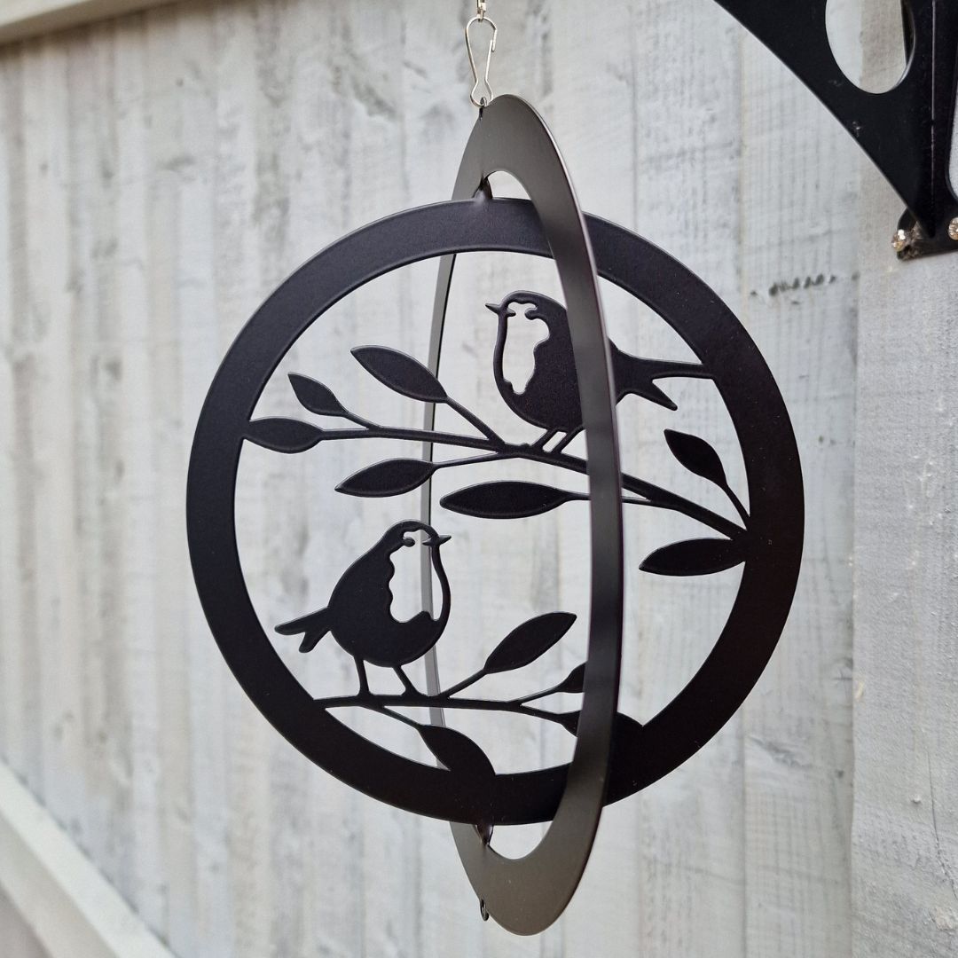 Two Robins Hanging Silhouette Orbit Spinner