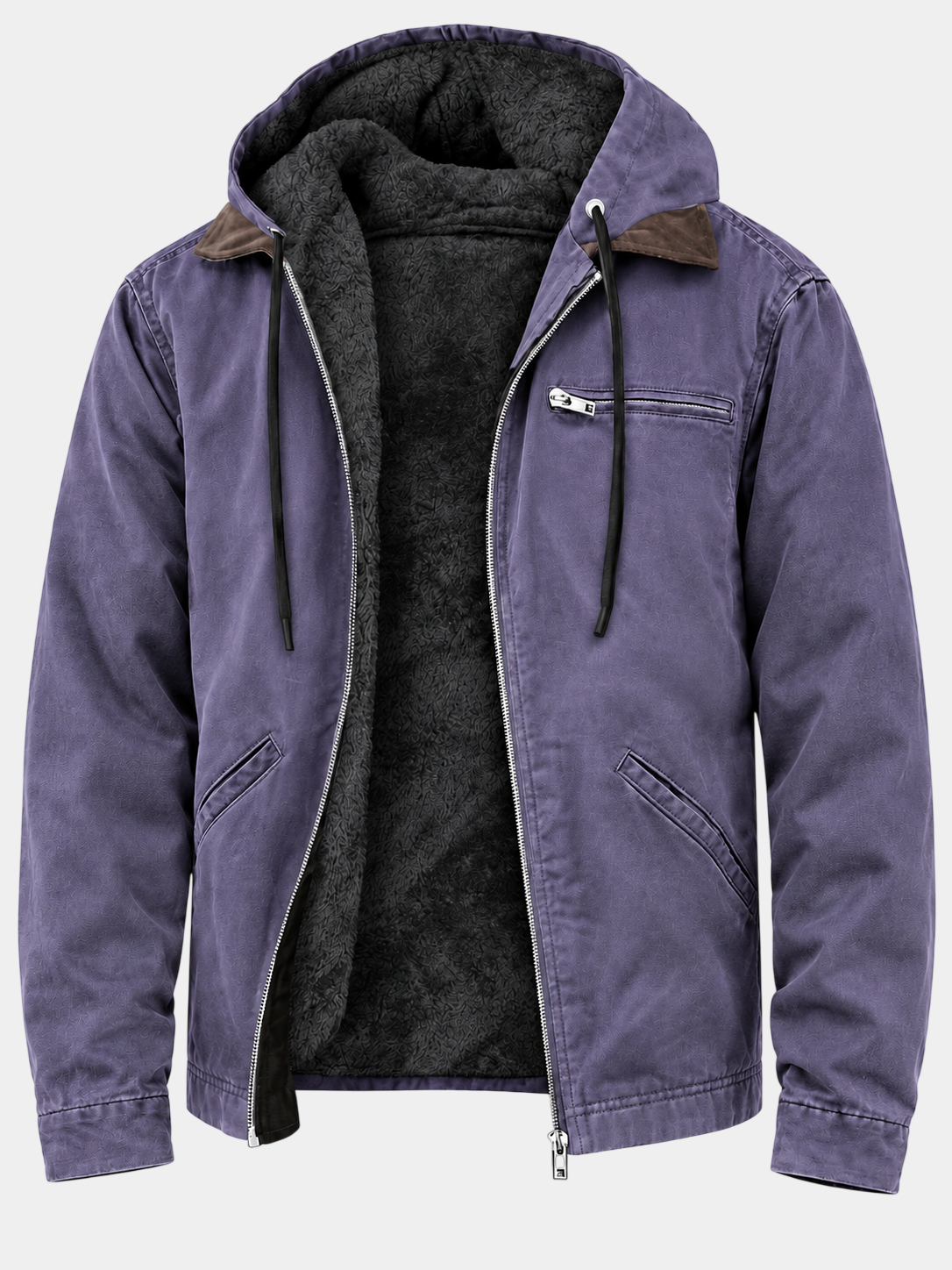 Vintage Thick Fleece-Lined Hooded Zip Jacket