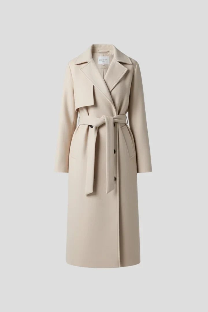 Women's Winter Coat with Belt and Double-Breasted Fastening - Elegant Long Women's Coat Ideal for Cold Days