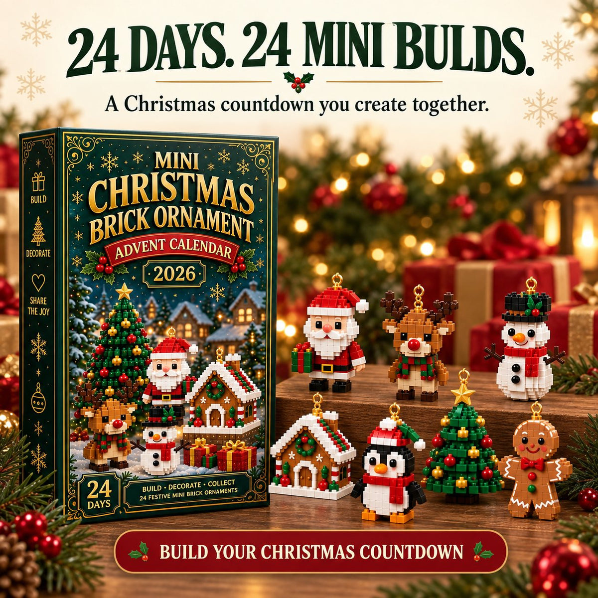 Plimora | Non Food Advent Calendar - 24 Mini Building Sets to Build and Hang