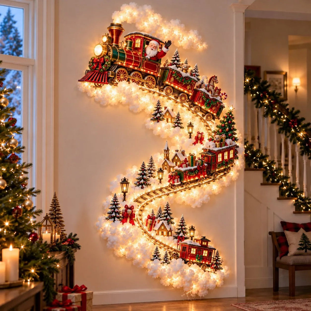 Illuminated Christmas Wall Decoration with Light Trail, 5 Designs
