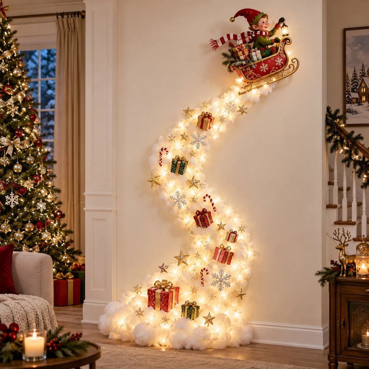Illuminated Christmas Wall Decoration with Light Trail, 5 Designs