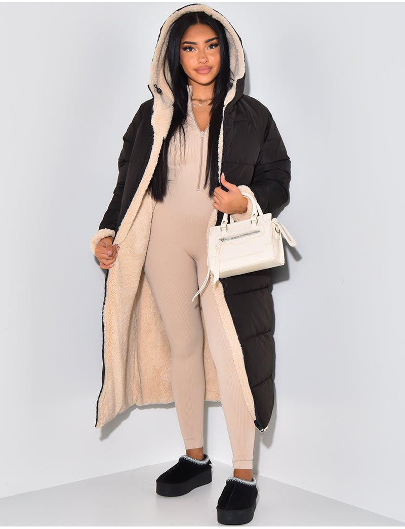 Women's Reversible Hooded Puffer Coat, Long Length
