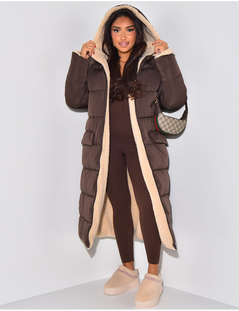 Women's Reversible Hooded Puffer Coat, Long Length