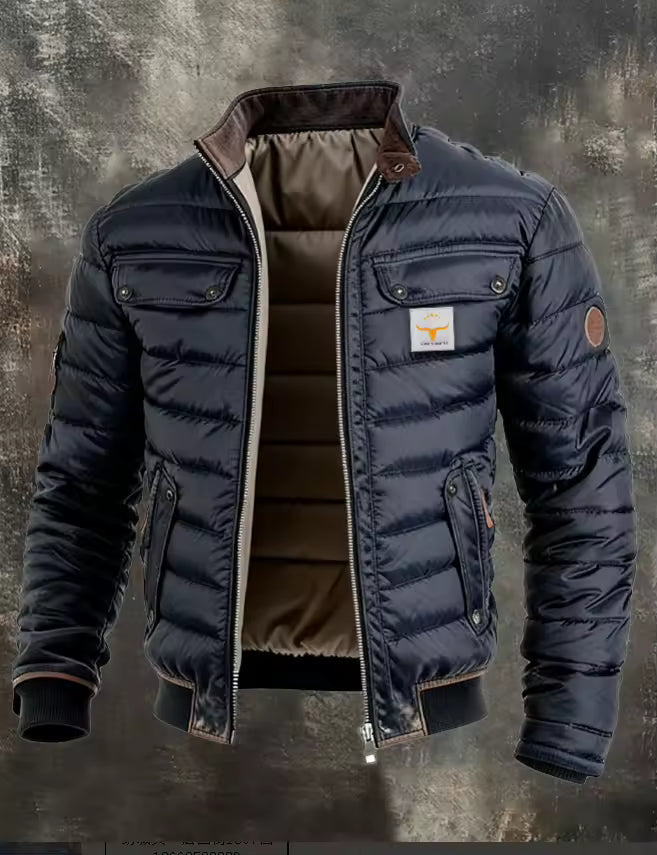 Mid-Season Vintage Jacket for Men with Stand Collar