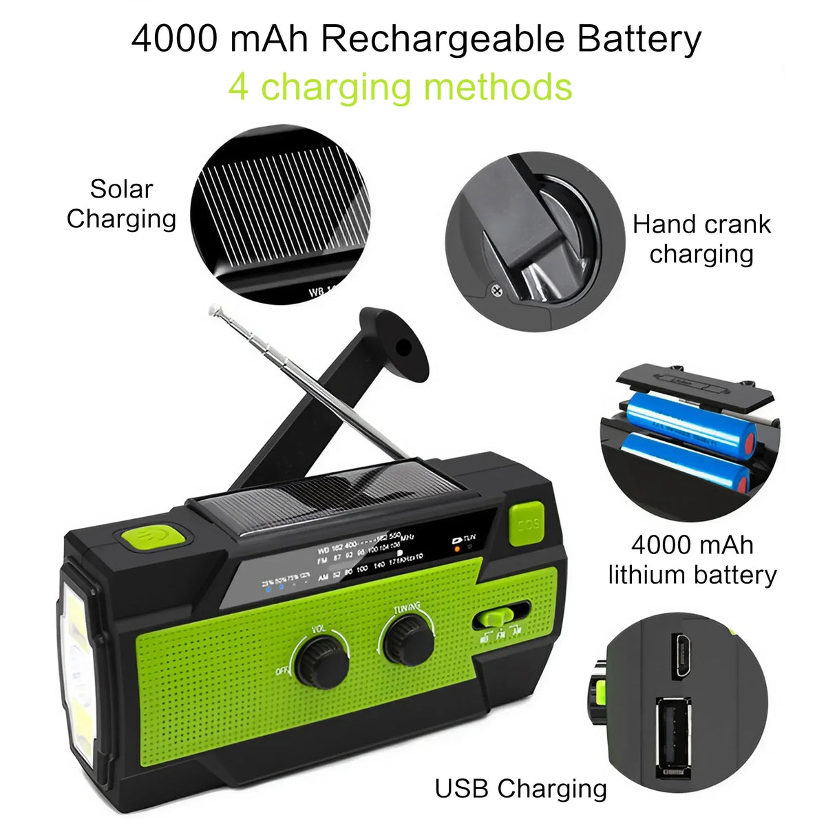 Disaster Prevention Emergency Flashlight Radio Solar Hand Crank Rechargeable Multifunctional LED Reading Light