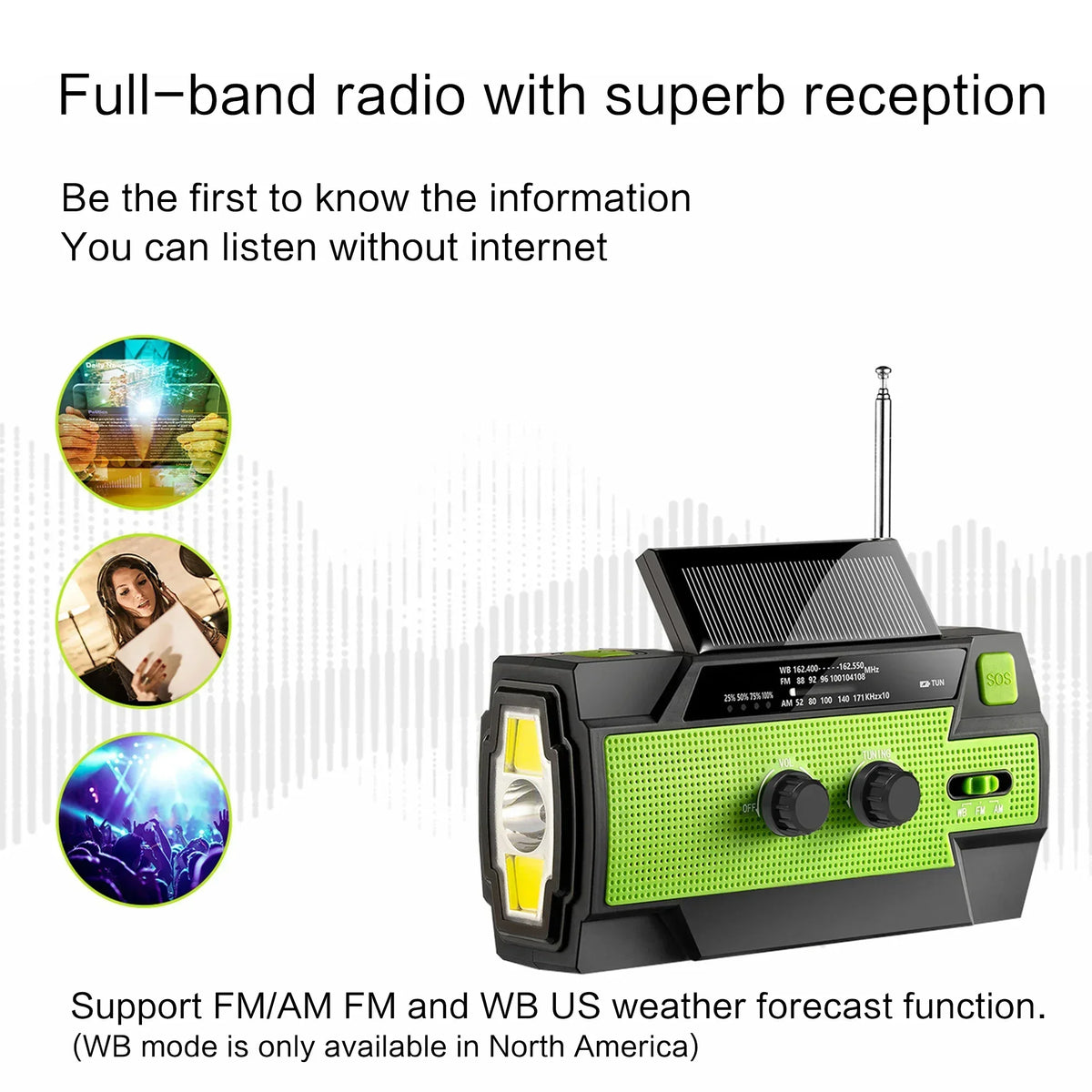 Disaster Prevention Emergency Flashlight Radio Solar Hand Crank Rechargeable Multifunctional LED Reading Light