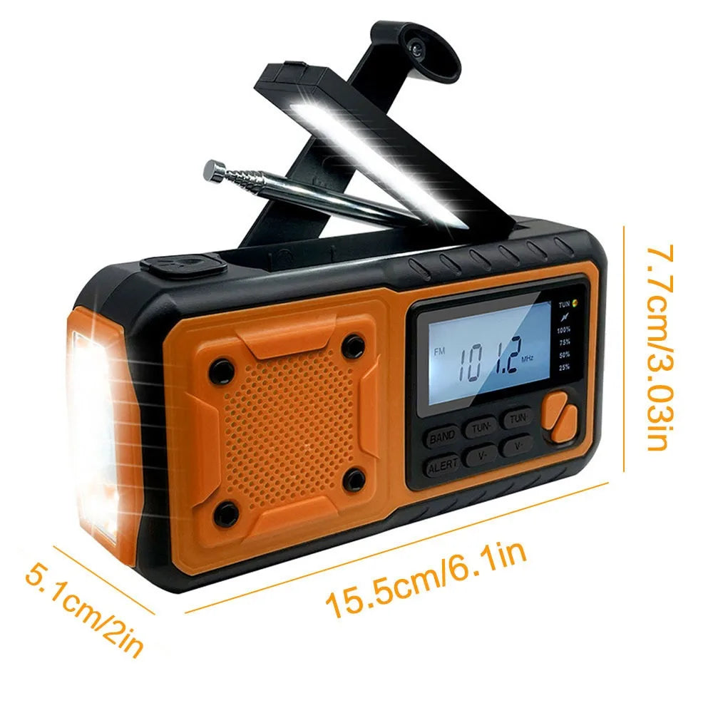 4000mAh Emergency Solar Radio with Hand Crank — AM/FM Weather Radio, LED Reading Light & Phone Charger